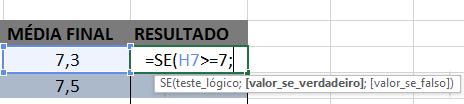 O próximo passo será definir os valores a serem retornados se o resultado for