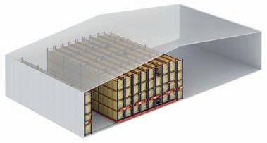 Armazém de paletização convencional. Armazém de bases móveis. Com a mesma capacidade e só um corredor, ocupa-se menos espaço. Armazém de bases móveis. Aproveitando todo o espaço, aumenta-se consideravelmente a capacidade de armazenamento.