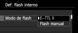 3 Definir o FlashN Sincronização do obturador Defina esta opção normalmente para [1ª cortina], para que o flash dispare imediatamente depois de iniciada a exposição.