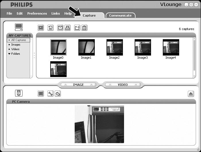 PO Utilização da WebCam Capturar imagens / efectuar gravações de vídeo No menu Capture (capturar) pode guardar imagens e efectuar gravações de vídeo, e transferir, prever, editar, enviar por e-mail,