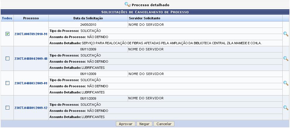 Caso desista da operação, clique em Cancelar. Uma caixa de diálogo será exibida solicitando confirmação da operação.