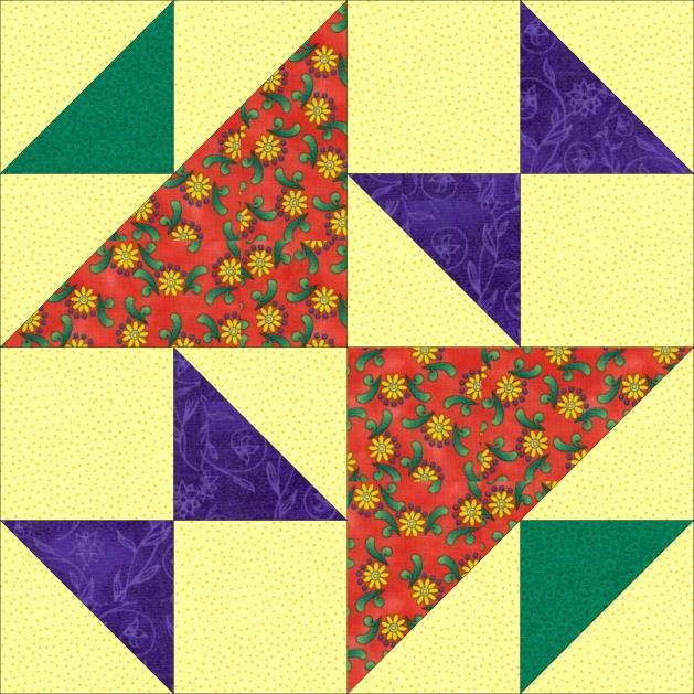 Bloco 33: Quebra Cabeças do Mico - Tecido neutrinho (amarelo claro): 4 quadrados de 8,5 x 8,5 cm 5 quadrados de 9,5 x 9,5 cm - Tecido vermelho: 1 quadrado de 17 x 17 cm - Tecido azul: 2 quadrados de