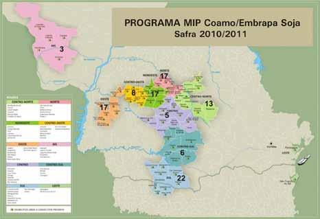 5 Resultados e Discussão Na safra /, um total de 9 unidades foi implantado em lavouras de produtores de soja nos estados de Santa Catarina, Paraná e Mato Grosso do Sul.