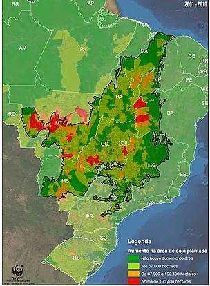 Aumento da área plantada de soja 2001-2010 31.600.