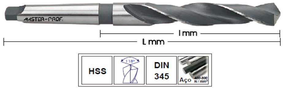 BROCAS HELICOIDAL CABO CÓNICO HSS DIN - 345 (mm) (mm) (mm) Ø l x L / CM Ø 060035060060 MICON011 10,00 87 168 1 060035060310 MICON061 35,00 060035060070 MICON013 11,00 94 175 1 060035060315 MICON062