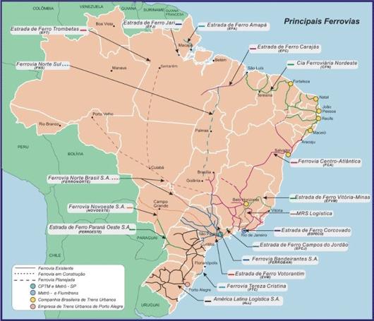 Ferrovias As ferrovias transportam 33% da carga (minério de ferro e granéis) e já apresentam expansão em sua malha.