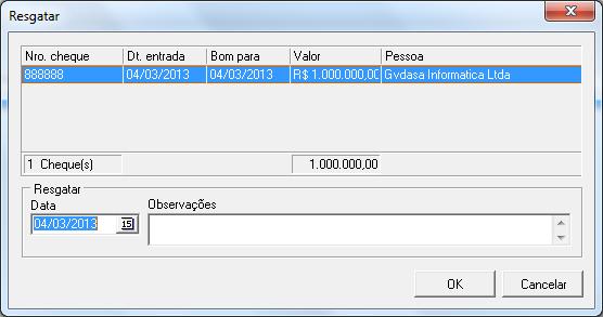 Para efetivar o envio de cheques a custódia no sistema é necessário preencher os campos de data a custodiar, banco, agência / conta e observações. 7.