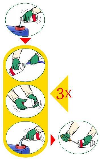Descontaminação - Tríplice lavagem 1 Esvazie completamente o conteúdo da embalagem no tanque do pulverizador 2 Adicione água limpa até ¼ do volume da embalagem 3 Tampe bem e agite a embalagem por 30