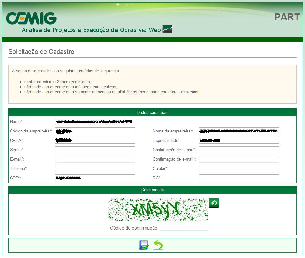 registro no CREA deste profissional. OBS: Digitar todos os caracteres do registro, incluindo letras e caracteres especiais.