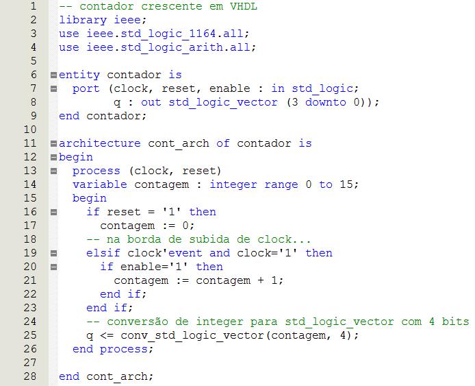 Contadores em VHDL Versão 2012 RESUMO Esta experiência consiste no projeto e implementação de circuitos contadores com o uso da linguagem de descrição de hardware VHDL.