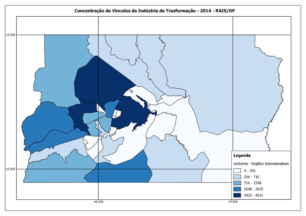 O QUE APRENDEMOS? 3. INDÚSTRIA DE TRANSFORMAÇÃO: distribuição no território Delimitação PDAD - Regiões Administrativas - 2013 C - Indústria de Transformação Empregos Massa Salarial 1 Plano Piloto 4.