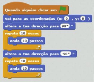 Arrasta o bloco anda 10 passos, da categoria Movimento, e coloca-o no interior do