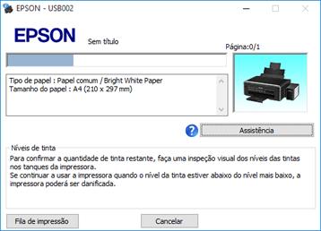 Como verificar o estado da impressão - Windows Durante a impressão, você verá esta janela mostrando o progresso do trabalho de impressão. Permite que você controle a impressão.