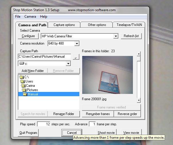 3. A figura 3 representa as opções que temos que utilizar antes começarmos a captura das imagens com a webcam, por exemplo. Temos que criar uma pasta e um ficheiro novo onde diz Add a folder.