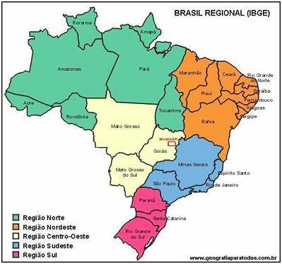 As Macrorregiões do Governo, como é chamada a regionalização realizada pelo IBGE, marca a divisão político-administrativa do Brasil e apresenta cinco grandes