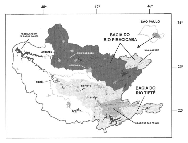 Figura. Localização geográfica das bacias de drenagem dos rios e, destacando os pontos de amostragem em e Ártemis, respectivamente.