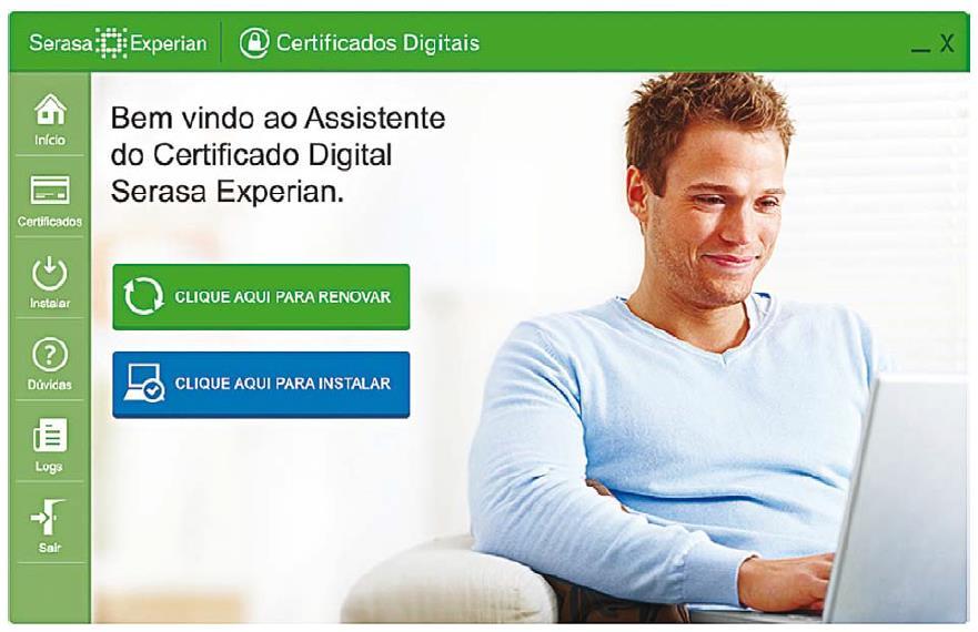 Renovando o Certificado Digital do Ser Serasa Experian Para iniciar o processo de renovação do Certificado Digital, selecione a opção clique aqui para renovar, na tela inicial do Assistente.