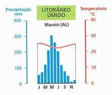 Apresentando elevadas médias térmicas (quente) e alta pluviosidade, o clima litorâneo úmido está sujeito à umidade da massa Tropical Atlântica (mta).