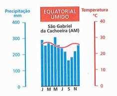 As médias térmicas mensais variam de 24 C a 28 C, ocorrendo apenas um leve resfriamento no inverno (julho) ou quando a frente fria atinge o sul e sudeste da região.