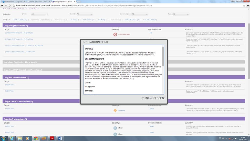 Clicando-se sobre a interação medicamentosa de interesse, abre-se