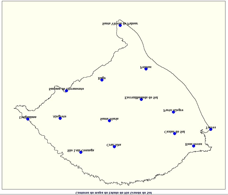 Mapa-1 localização das 14 Estações Meteorológicas, no Rio Grande do Sul.