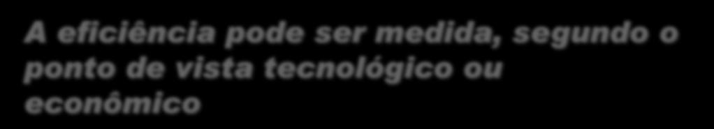 Processo de Produção A eficiência pode ser medida, segundo o ponto de vista tecnológico ou econômico Processo de produção 1 Processo de