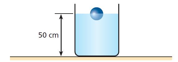 3 No esquema da figura, a esfera de massa 1,0 kg é homogênea e flutua na água com 50% do seu volume submerso: Sabendo que, no local, a aceleração da gravidade vale