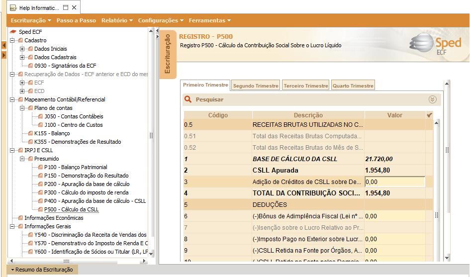 Bloco P - registro