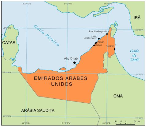 Dados Básicos Localizados no Oriente Médio, na fronteira com o Golfo de Omã e com o Golfo Pérsico, os Emirados Árabes Unidos fazem fronteiras com Omã e com a Arábia Saudita.