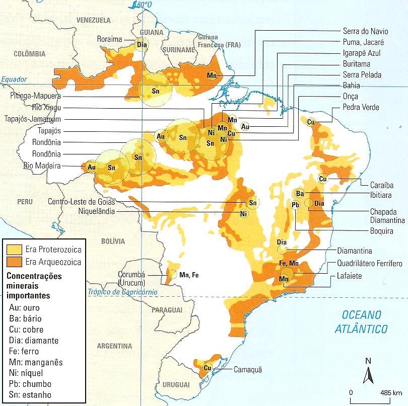 Recursos minerais nacionais (minerais metálicos - áreas de extração) A SUDAM implementa grande projetos de exploração mineral como o Projeto Grande Carajás, relacionado ao