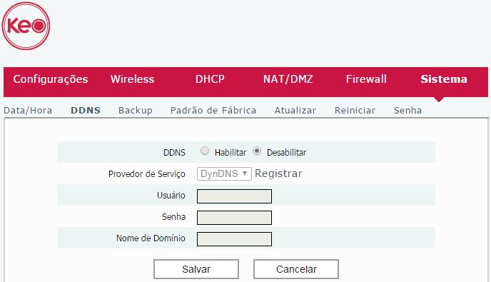 Submenu DDNS Tela de configuração da função DDNS Através da funcionalidade de DDNS é possível adicionar um host dinâmico dos serviços No-IP e DynDNS em seu roteador.