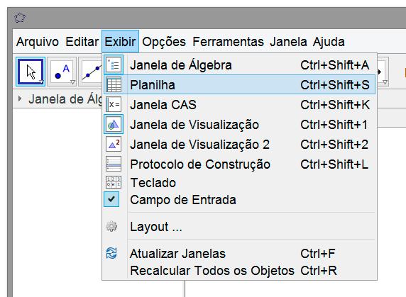 43 Nesse texto apresentamos a Janela Planilha do GeoGebra e alguns de seus recursos para trabalhar em conjunto com as janelas de Álgebra e de Visualização.