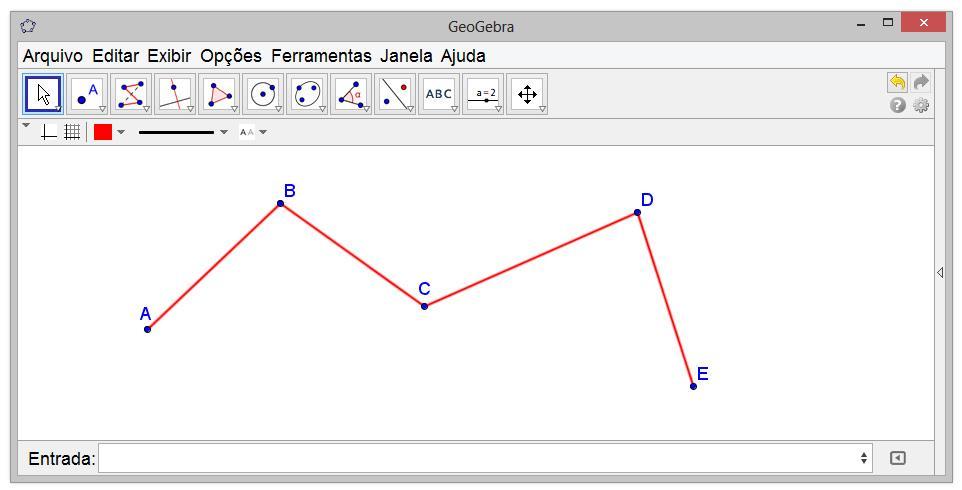 8 CAMINHO POLIGONAL Um caminho poligonal é um conjunto de segmentos consecutivos e para construí-lo no GeoGebra basta clicar na opção Caminho Poligonal e clicar em pontos da Janela de Visualização.
