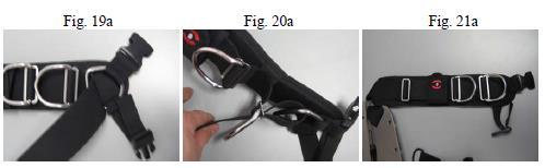 Pegue um dos dois anéis D com os fios das correias e os clipes anexados e teça a teia, como mostrado (19a Fig).