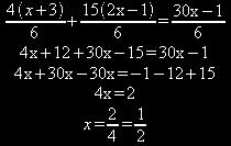 Nessa equação, inicialmente reduzimos todas as frações ao mesmo denominador, e a seguir cancelamos esses denominadores m.m.c ( 3, 2, 6 ) = 6 3, 2, 6 2 3, 1, 3 3 1, 1, 1 2.