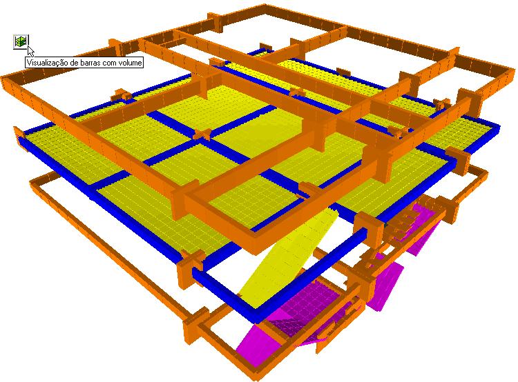 96 CAD/TQS - Manual III Análise Estrutural 5.8.9. Barras com volume As barras de grelha podem ser vistas com volume.