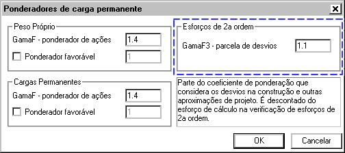 156 CAD/TQS - Manual III Análise Estrutural 7.1.4.2. Formulação de segurança Pode ser levada em conta a formulação de segurança definida no item 15.3.1 da NBR 6118, com f3 = 1,1.