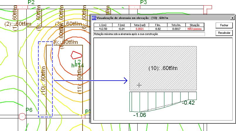 GRELHA NÃO-LINEAR 227 Para cada alvenaria definida, é possível analisar o diagrama de flechas sob a mesma após a sua construção por meio do comando "Flechas" "Alvenarias"