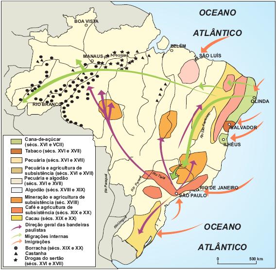 BRASIL: ARQUIPÉLAGOS ECONÔMICOS Ciclos econômicos: Séculos XVI e XVII cana-de-açucar (NE-