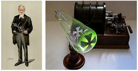 Figura 3.1: Sir William Crookes e seu tubo de raios catódicos.