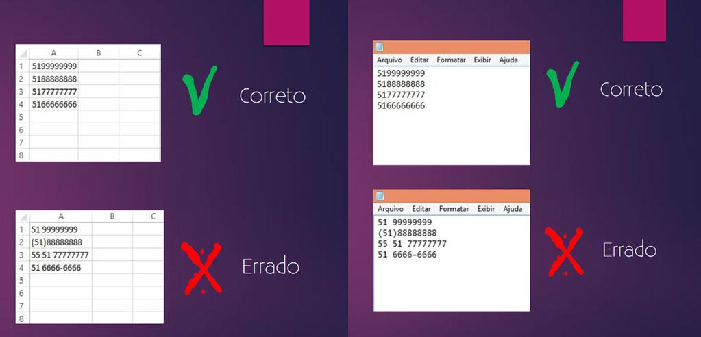 Importação de Arquivos A plataforma possibilita que arquivos criados em Excel CSV sejam importados na