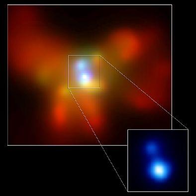 Consequência das colisões: buracos negros supermassivos Se as duas galáxias em interação contêm buracos negros supermassivos centrais, podem