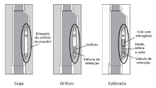 operações de Gas Lift e são normalmente fechadas durante a produção, e como válvulas operadoras, que são aquelas que controlam o fluxo de gás para a coluna durante o processo de injeção (Takács,