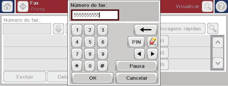 5. Utilize o teclado para digitar um número de telefone e, em seguida,