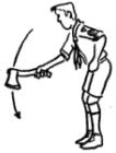 UTILIZAÇÃO DO MACHADO O campista sabe usar o machado e a machadinha corretamente. A machadinha, usada só com uma mão, requer mais pontaria do que força.