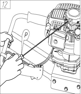 Ligando o Motor 1.Preencha o revervatório de mistura de combustível e assegure-se que a tampa esteja bem fechada (nunca efetue a mistura diretamente no tanque, use um recipiente apropriado)(fig.8). 2.