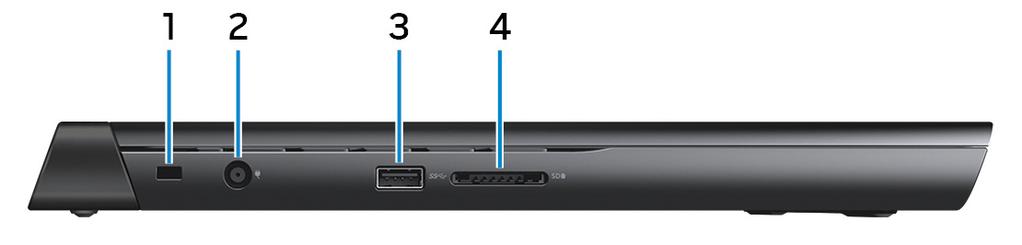 Esquerda 1 Slot do cabo de segurança Conecte um cabo de segurança para impedir a movimentação não autorizada do computador.