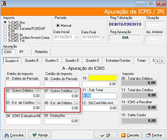 Importante destacar se na Apuração houver estornos ou valores a