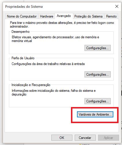 Figura 7: Seleção Variáveis do Ambiente Variáveis de Ambiente > Editar Figura 8: Editar as Variáveis do Ambiente Após clicar em Editar aparecerá uma