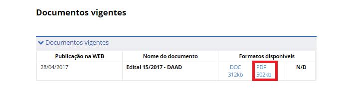 4 - No final da mesma página, faça o download do Edital, conforme indicado na